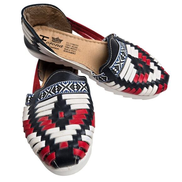 Corona Fashion Sandals Women's Red White Blue Leather Slip-ons-See Measurements) - Picture 1 of 9